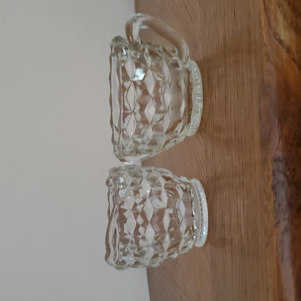 Vintage Jeannette Glass Cube Clear Creamer & Sugar Bowl Set Depression Glass